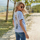 2021 Spring and Summer New Female Slim Fit Solid Color Loose Round Neck Cross Open Back Short Sleeve T-shirt Sai Feel